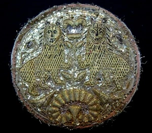 Metallic Zari Arbeit Antik Bestickt Panel Löwen Krone Indien Gold Silber - Bild 1 von 7