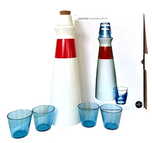 Lighthouse Decanter & Glass Set Sagaform Sweden Nautical Corked Boxed BeachDecor - Picture 1 of 12