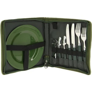Camping Geschirr Set 2 Personen Tasche Oliv Outdoor Zelten Picknick Besteck Grün - Bild 1 von 7