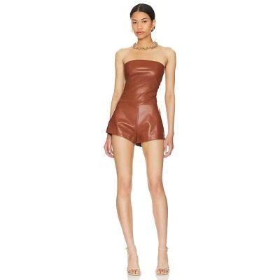 Mameluco Superdown Briar imitación cuero marrón sin tirantes vegano talla M Foto 1 de 4