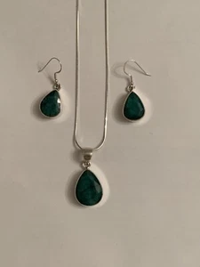 Juego de esmeraldas de plata esterlina y cadena de 16" - NUEVO - Imagen 1 de 6