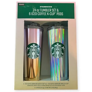 Starbucks Tumbler Set 24oz Cold Cup & 6 Iced Coffee K-Cup Pods New - Picture 1 of 3