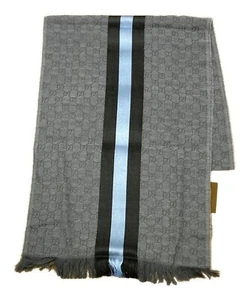 Gucci Men's Scarf Stole Gray and Blue GG Logo Authentic 147351 - Picture 1 of 3