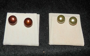 2 Neu aus altem Lagerbestand Paar gold- und silberfarbene Rao-Perlen Sterlingsilber Ohrstecker FS - Bild 1 von 2