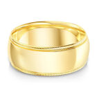14k Solid Yellow OR White Gold 8mm Standard Classic Fit Milgrain Band Ring
