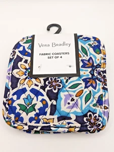 Vera Bradley Square Fabric Coasters Set of 4 Lisbon Medallion Cool New - Picture 1 of 4