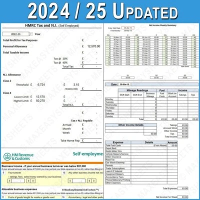 Taxi Cab Driver Log Records Book Daily & Weekly Accounts Bookkeeping Spreadsheet - Image 1 of 4