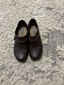 CLARKS Collection Cheyn Madi Brown Pebbled Leather Low Heel Loafer Shoes Size 7 - Picture 1 of 7