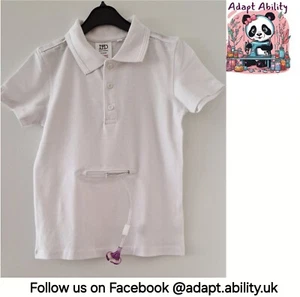 Kids G-tube / Feeding tube adapted White School Polo Shirt - Picture 1 of 3