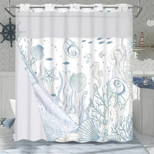 No Hook Shower Curtain with Snap Liner, Double-layer, Waterproof, 71 "x 74" - Picture 1 of 7