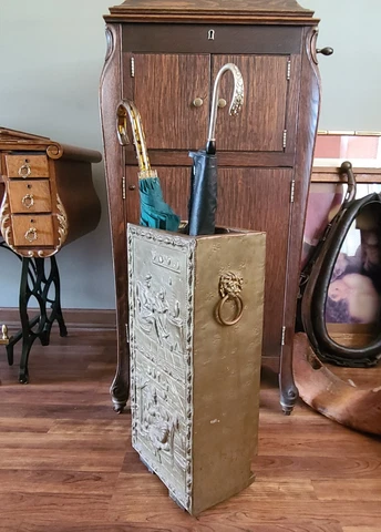 Antique Brass Umbrella Stand with Drip Pan Cover
