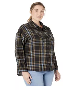 Prana Womens Percy Long Sleeve Plaid Flannel Top Black Macro Plus 2X - Picture 1 of 2