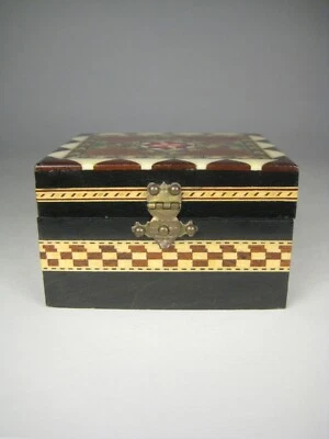 Box Wood Jewelry Decor Storage Trinket Dresser Top 3 3/8 Inch Geometric - Image 1 of 4