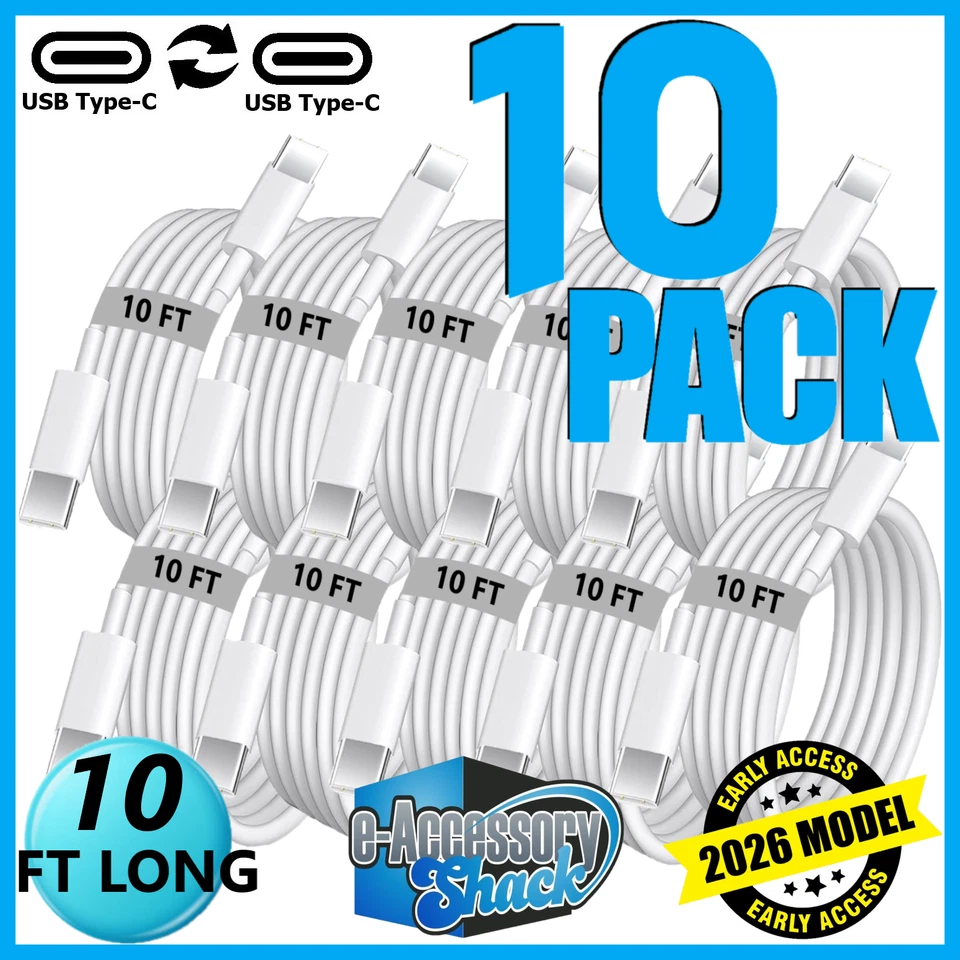 PACK DE 10 cables USB-C a USB-C de 10 pies de carga rápida tipo C cable de carga cargador rápido Foto 1 de 1