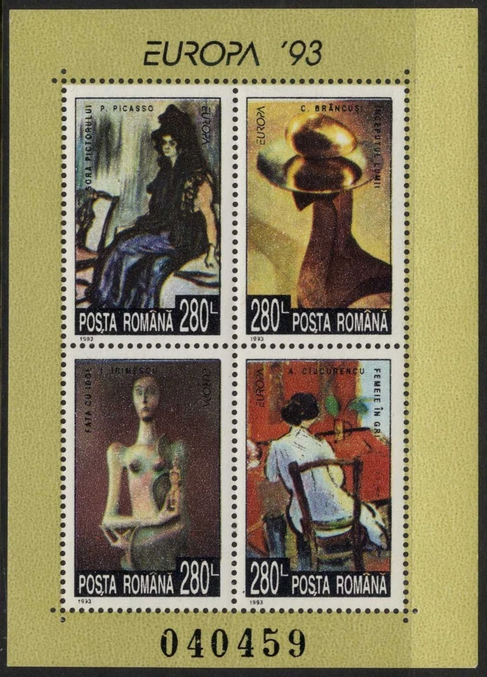 Rumania 1993 Picasso, Brancusi pinturas de arte moderno, escultura Europa MNH, OG Foto 1 de 1