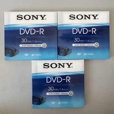 3x SONY Mini DVD-R 30min 1.4 GB/GO 8cm Recordable Double Sided Disk f/ Camcorder - Image 1 of 3