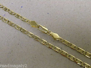 Flache Seemannskette Damen Herren Unisex Gelbgold plattiert 24 Zoll ausgefallener Schliff 3 mm - Bild 1 von 5