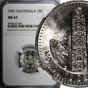 Guatemala Copper-Nickel 1991 10 Centavos NGC MS67 GEM BU KM# 277.5 (040) - Picture 1 of 5