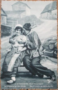Risque French 1915 Postcard, Man Groping Woman, L'Auvergne, France - Picture 1 of 1