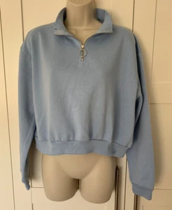 Brave Soul Womens blue cropped Sweatshirt / jumper with zip - Size M - Picture 1 of 8