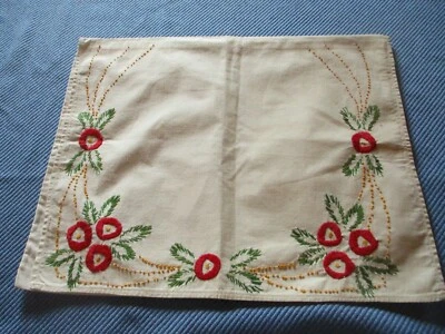 Pochette à linge range pyjama ancien broderie fleurs lin 33 x 39 cm N°6 - Photo 1/4
