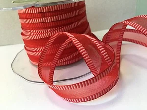 5/8" Sheer / Line Edge Ribbon - May Arts - 386-58-14 - Red/White - 5 yds. - Picture 1 of 1