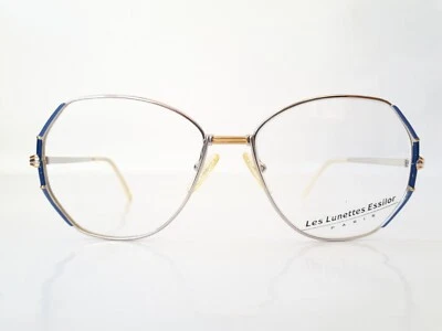 Essilor Lunette Gafas Mujer Plata Azul Metal Gran Tamaño Vintage Años 90 Nuevo de Lote Antiguo Foto 1 de 4