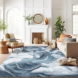 Rugshop Blue Rugs Abstract Wave Modern Rugs for Living Room Rugs for Sale 8x10 - Picture 1 of 10