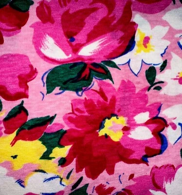 Beautiful Vtg Cotton Knit Floral Fabric 60x5.25Y Roses Daisies Dagwood Lotus - Image 1 of 4