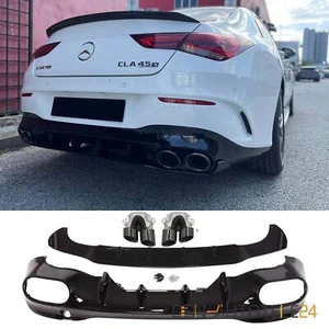 Heckdiffusor Endrohr Doppel Auspuff für Mercedes CLA W118 C118 X118 schwarz - Picture 1 of 6