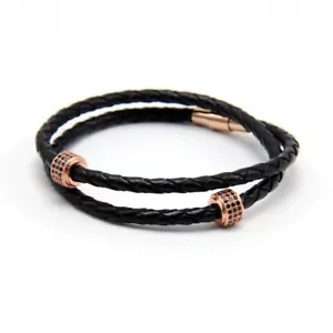 Durable Leather Bangle Rope Cord Cuff Bracelet with Magnetic Clasp for Women Men - Picture 1 of 15