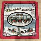 Hermes Carr  90 Large Format Silk Scarf Winter Mail Coach Red Red