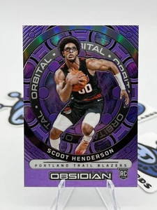 2023 Obsidian Orbital Scoot Henderson #3 Purple Flood RC Rookie 26/49 Blazers - Picture 1 of 2