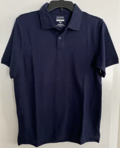 Navy Blue Uniform Polo Shirt Size 2XL (18) Short Sleeves 2 Button Cotton Poly - Picture 1 of 8
