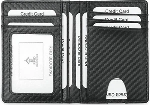 Minimalistische Geldbörse mit Fronttasche - RFID-Schutz Echtleder schmale Geldbörse mit Doppelfaltung - Bild 1 von 12