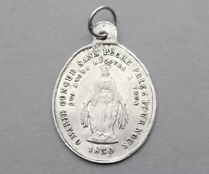 French, Antique Religious Silver Pendant. Saint Virgin Mary, Miraculous Medal. - Picture 1 of 3