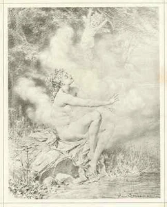 WEIBLICHER AKT im NEBEL der LIEBE - von Heinrich LOSSOW OriginalLichtdruck 1887 - Picture 1 of 1