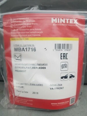 Kit de montaje de la pastilla de freno delantera MINTEX MBA1716 Citroen Fiat Mercedes-Benz Peugeot Foto 1 de 2