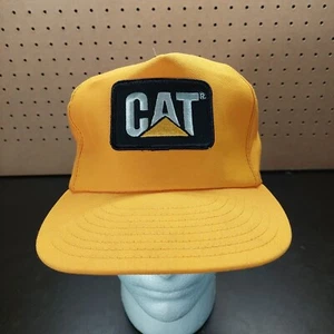 Vintage CAT Caterpillar Trucker Hat Yellow Patch Snapback Tonkin Made In USA - Picture 1 of 5