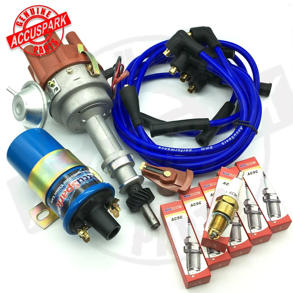 Distributore Ford V6 Colonia, bobina blu, cavi blu, spine AC9C X 6 Accuspark  - Immagine 1 di 4