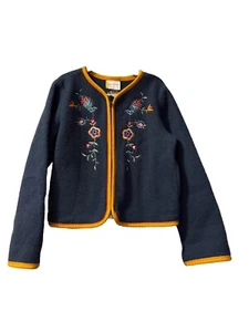 Hanna Andersson Girls Fleece Embroidered Jacket European 120 5t Floral Blue - Picture 1 of 11