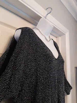 Roman Black Silver Sparkle Cold Shoulder Top 3Quarter Sleeves Party Christmas - Image 1 of 4