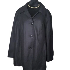 Wool Coat Classic Button Front Black Overcoat Warm Winter Coat 3X - Picture 1 of 5