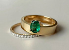 14K Yellow Gold Plated 2 Ct Lab Created Emerald Oval Cut Wedding Bridal Band Set