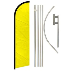 Yellow Solid Color Windless Banner Flag & Flag Pole Kit & Ground Spike - Picture 1 of 1