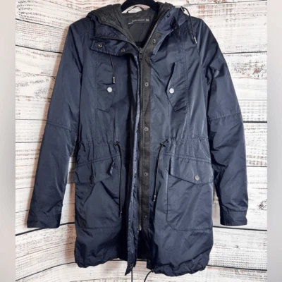 Jaqueta Zara Feminina Tamanho Pequeno 3xl Zíper Completo Jaqueta Acolchoada com Capuz Parka Azul Marinho - Imagem 1 de 4