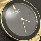 Citizen Eco-Drive Mens Gold Plated Stainless Black Leather Band Watch Au1062-05E