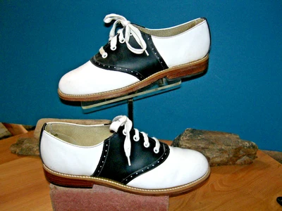 Muffy's черный/белый кожаный подошва качели седло туфли 9C (330) - Изображение 1 из 4