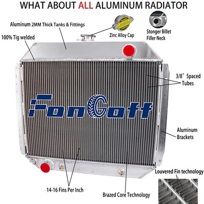 3~Core Radiator for 1966-1976 1977 1978 1979 Ford F100 F150 F250 F350 Bronco V8 Foto 1 de 4