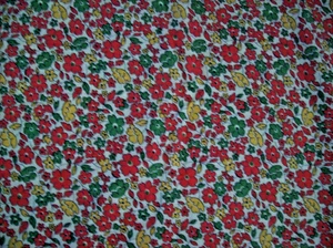 Vtg Feed Sack Fabric Red & yellow flowers on white 1930's-1950's -35" x 38" - Picture 1 of 3